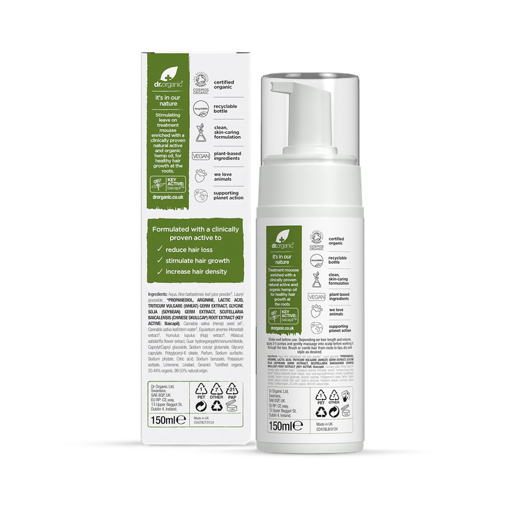 Dr Organic Bioactive Organic Hemp Oil Restoring Hair & Scalp Treatment Mousse 150ml-2