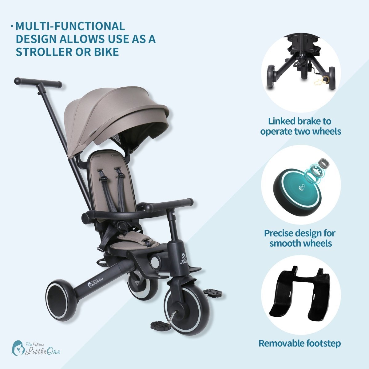 Foryourlittleone Xplor 6 in 1 Foldable Trike - Grey Olive (10m-4y)-2